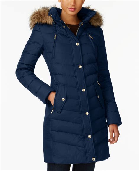 michael michael kors faux fur trim hooded chevron down puffer|MICHAEL Michael Kors Faux Fur Trim Hooded Puffer Coat on .